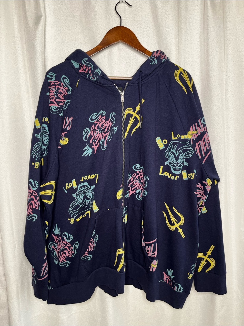 💜 Disney Villains Zip Front Hoodie Size 5 Plus All-Over Print Fleece Lined